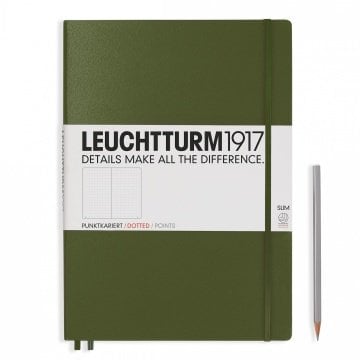 Leuchtturm1917 Master Slim (A4+), 123 sayfa Not Defteri, Asker Yeşili - Noktalı