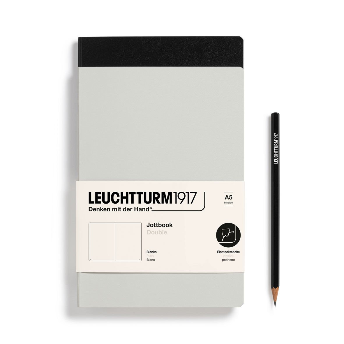 Leuchtturm1917 Jottbook Not Defteri, Orta Boy (A5), Esnek Kapak, 2'li Paket, 80 gr, 59 Numaralandırılmış Sayfa, Düz, Açık Gri-Siyah