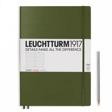 Leuchtturm1917 Master Slim (A4+), 123 sayfa Not Defteri, Asker Yeşili - Çizgili