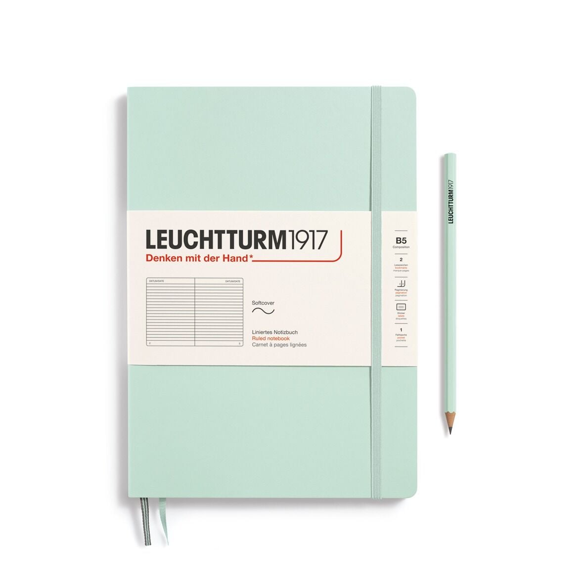 Leuchtturm1917 Not Defteri Tablet Boy (B5), Yumuşak Kapak, 123 Numaralandırılmış Sayfa, Nane Yeşili - Çizgili