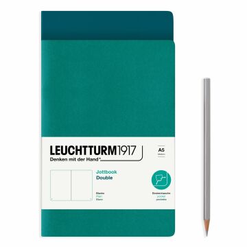 Leuchtturm1917 Jottbook Not Defteri, Orta Boy (A5), Esnek Kapak, 2'li Paket, 80 gr, 59 Numaralandırılmış Sayfa, Düz, Zümrüt Yeşili-Pasifik Yeşil