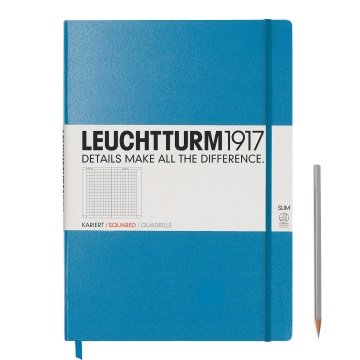 Leuchtturm1917 Master Slim (A4+), 123 sayfa Not Defteri, Azur Mavi - Kareli