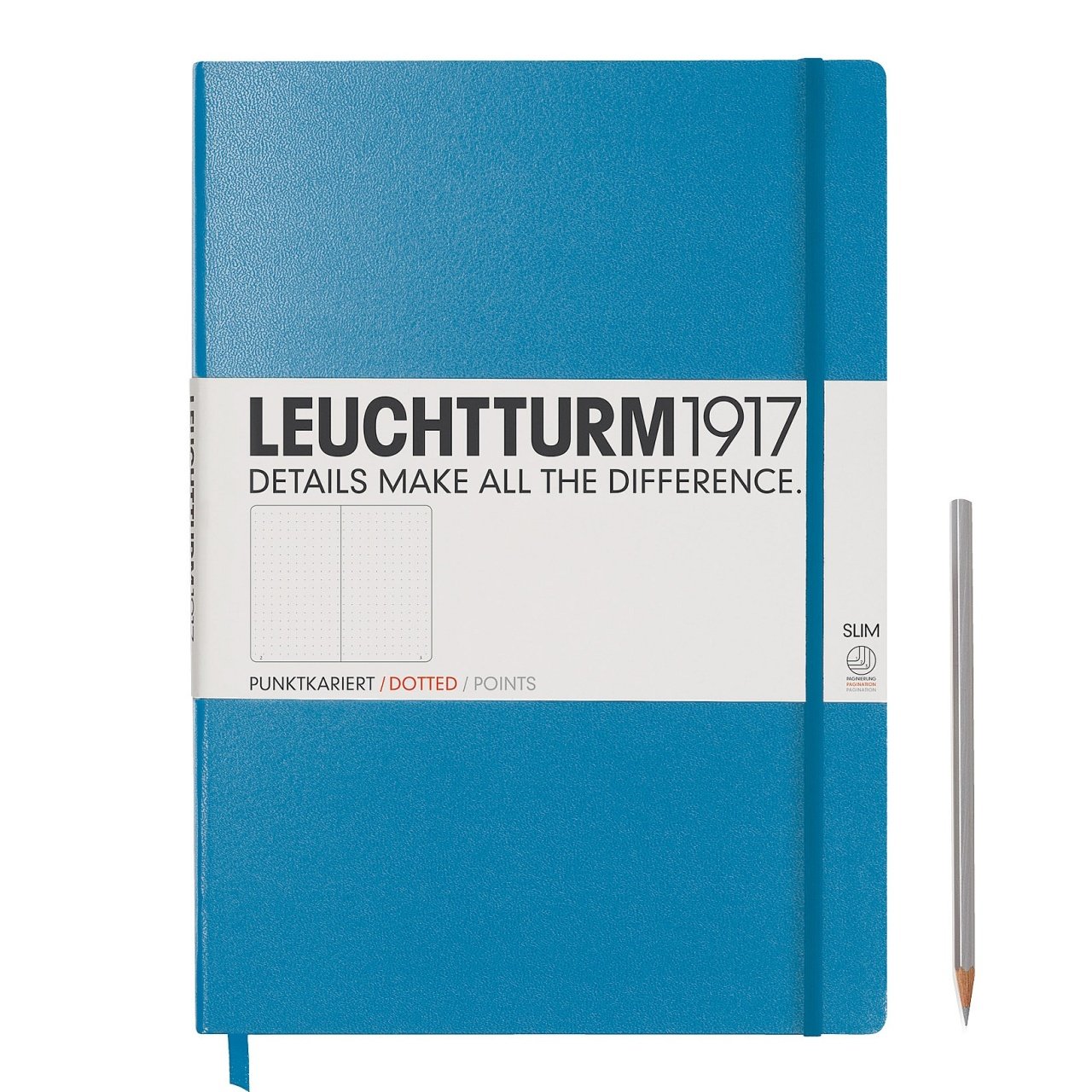 Leuchtturm1917 Master Slim (A4+), 123 sayfa Not Defteri, Azur Mavi - Noktalı