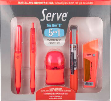 SERVE 5'li Kırtasiye Seti 07mm, Kırmızı