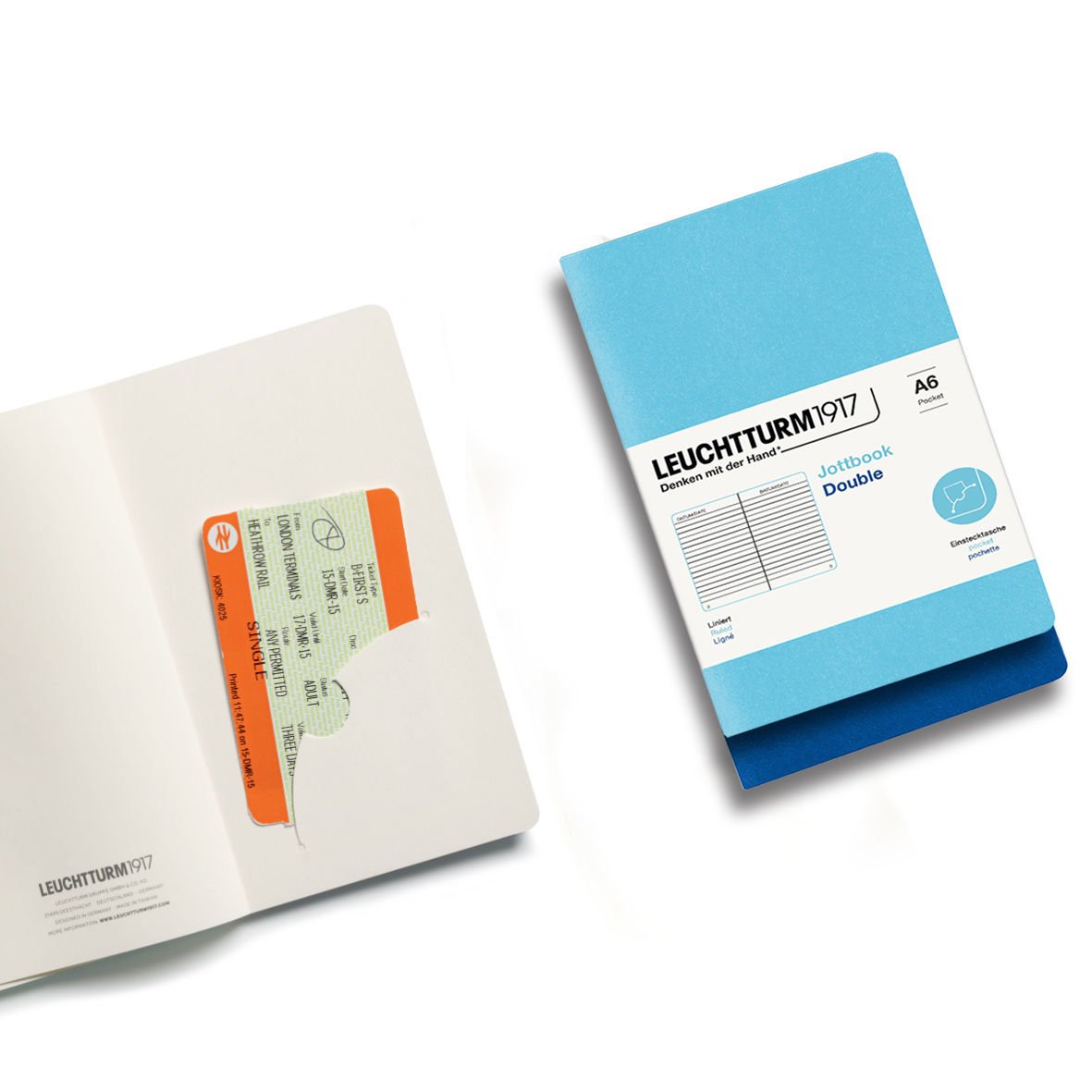 Leuchtturm1917 Jottbook笔记本，便携尺寸（A6），柔软封面，2本装，80克，59页编号，带横线