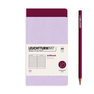 Leuchtturm1917 Jottbook Not Defteri, Cep Boy (A6), Esnek Kapak, 2'li Paket, 80 gr, 59 Numaralandırılmış Sayfa,Çizgili Leylak-Liman Kırmızısı