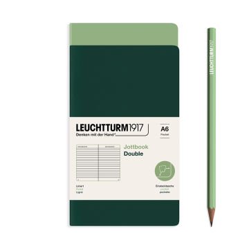 Leuchtturm1917 Jottbook Not Defteri, Cep Boy (A6), Esnek Kapak, 2'li Paket, 80 gr, 59 Numaralandırılmış Sayfa,Çizgili Adaçayı-Orman Yeşili