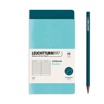 Leuchtturm1917 Jottbook Not Defteri, Cep Boy (A6), Esnek Kapak, 2'li Paket, 80 gr, 59 Numaralandırılmış Sayfa,Çizgili Akuamarin-Pasifik Yeşili