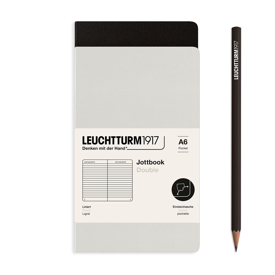 Leuchtturm1917 Jottbook Not Defteri, Cep Boy (A6), Esnek Kapak, 2'li Paket, 80 gr, 59 Numaralandırılmış Sayfa,Çizgili Açık Gri-Siyah
