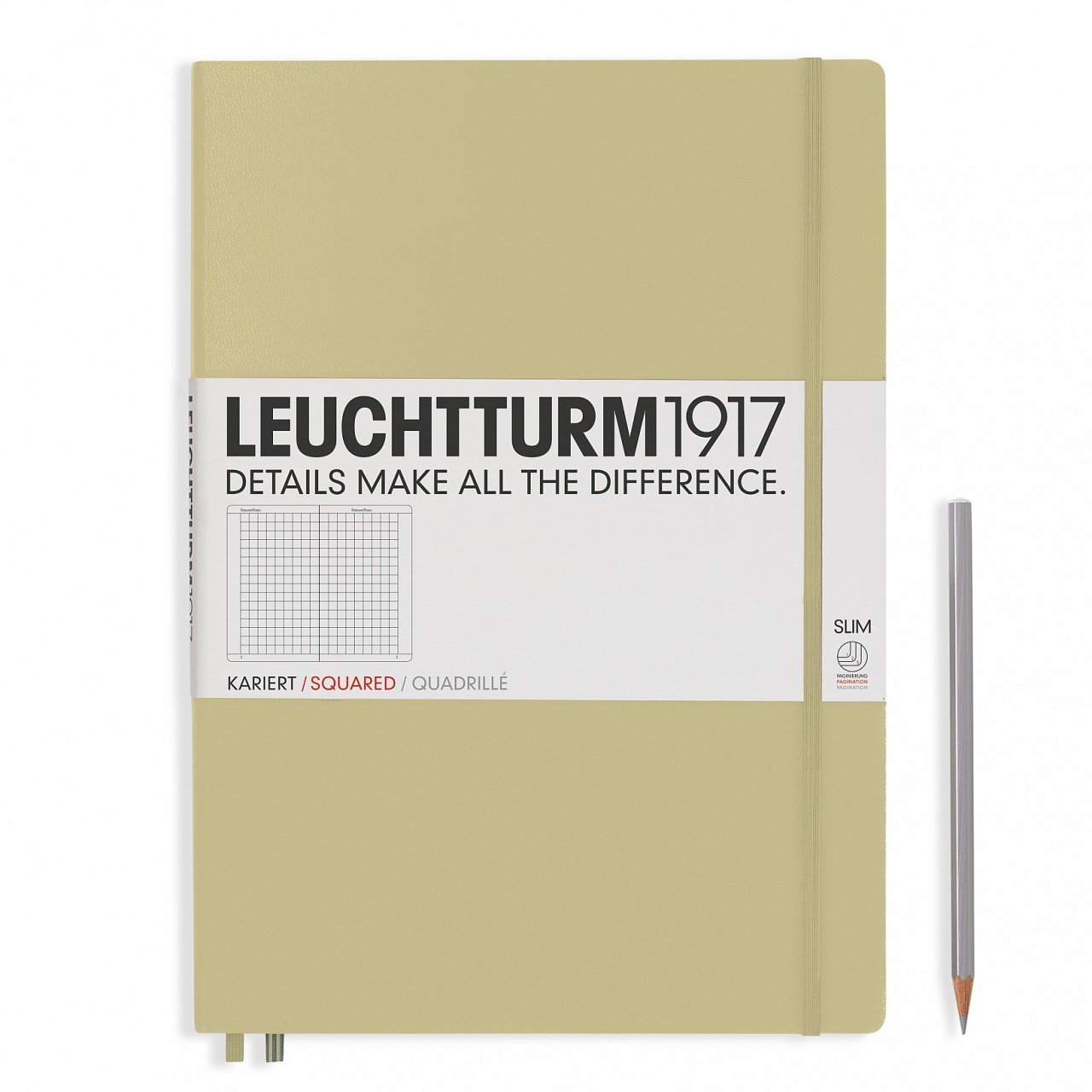 Leuchtturm1917 Master Slim (A4+), 123 sayfa Not Defteri, Kum Gri - Kareli