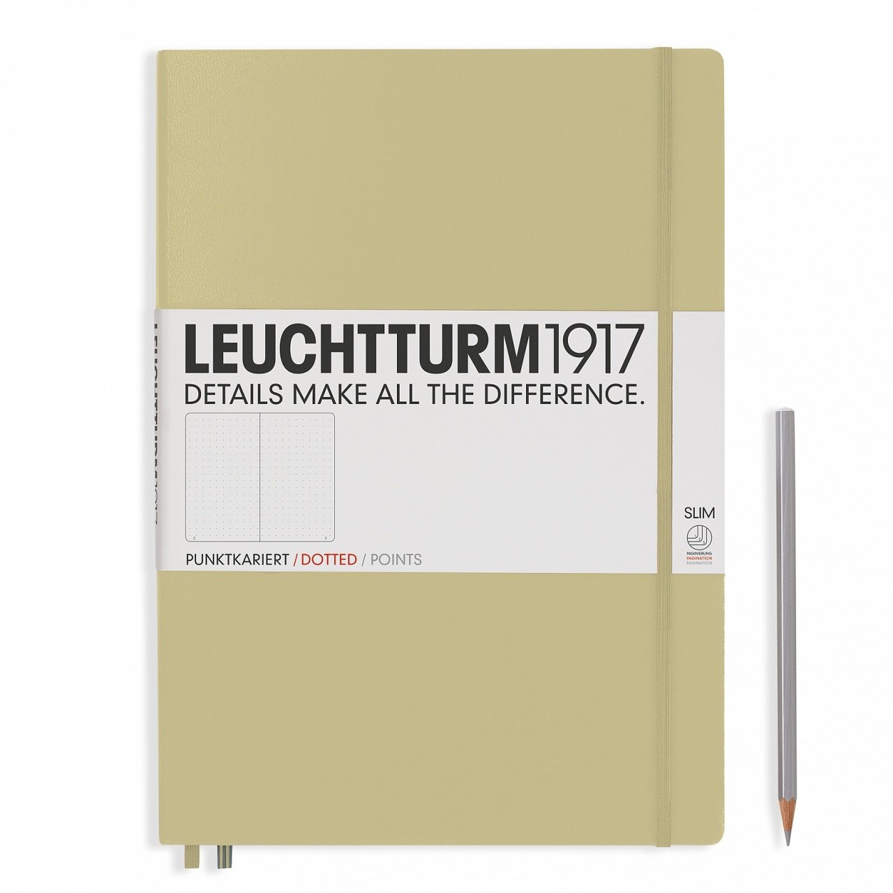 Leuchtturm1917 Master Slim (A4+), 123 sayfa Not Defteri, Kum Gri - Noktalı