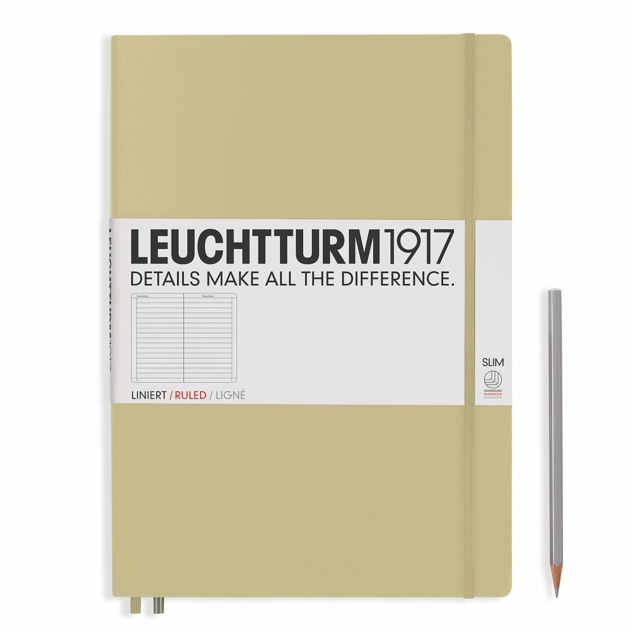 Leuchtturm1917 Master Slim (A4+), 123 sayfa Not Defteri, Kum Gri - Çizgili