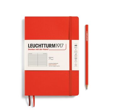 Leuchtturm1917 Not Defteri Orta Boy (A5), Yumuşak Kapak, 121 Numaralandırılmış Sayfa, Istakoz Kırmızı - Çizgili