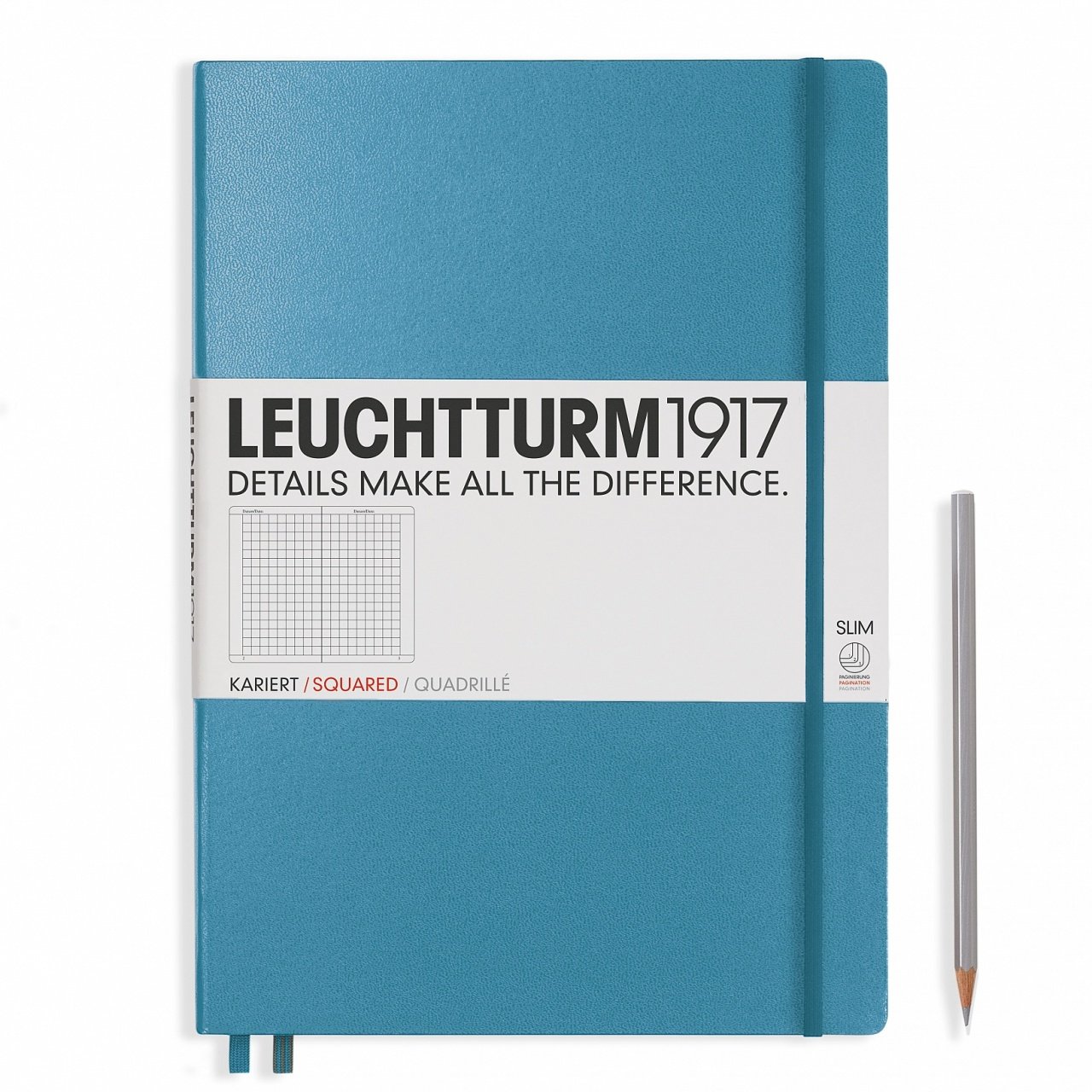 Leuchtturm1917 Master Slim (A4+), 123 sayfa Not Defteri, Kuzey Mavi - Kareli