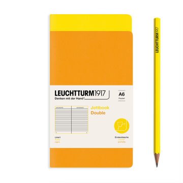 Leuchtturm1917 Jottbook Not Defteri, Cep Boy (A6), Esnek Kapak, 2'li Paket, 80 gr, 59 Numaralandırılmış Sayfa,Çizgili Limon Sarısı-Gündoğumu Sarı