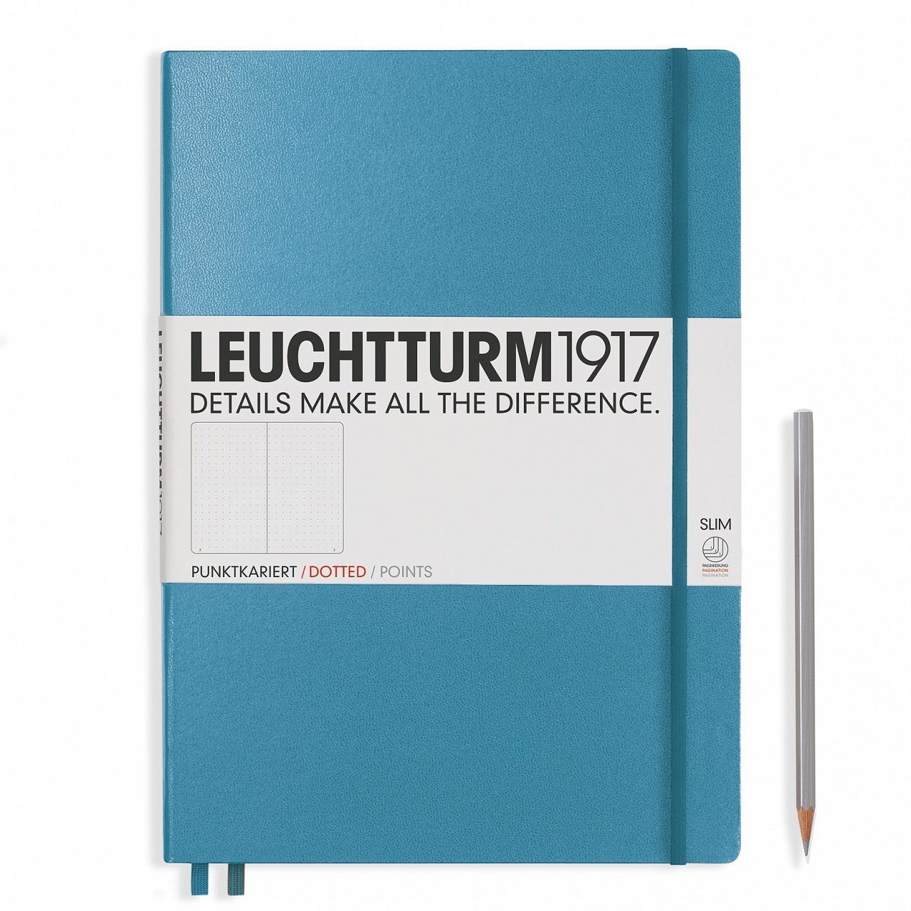 Leuchtturm1917 Master Slim (A4+), 123 sayfa Not Defteri, Kuzey Mavi - Noktalı