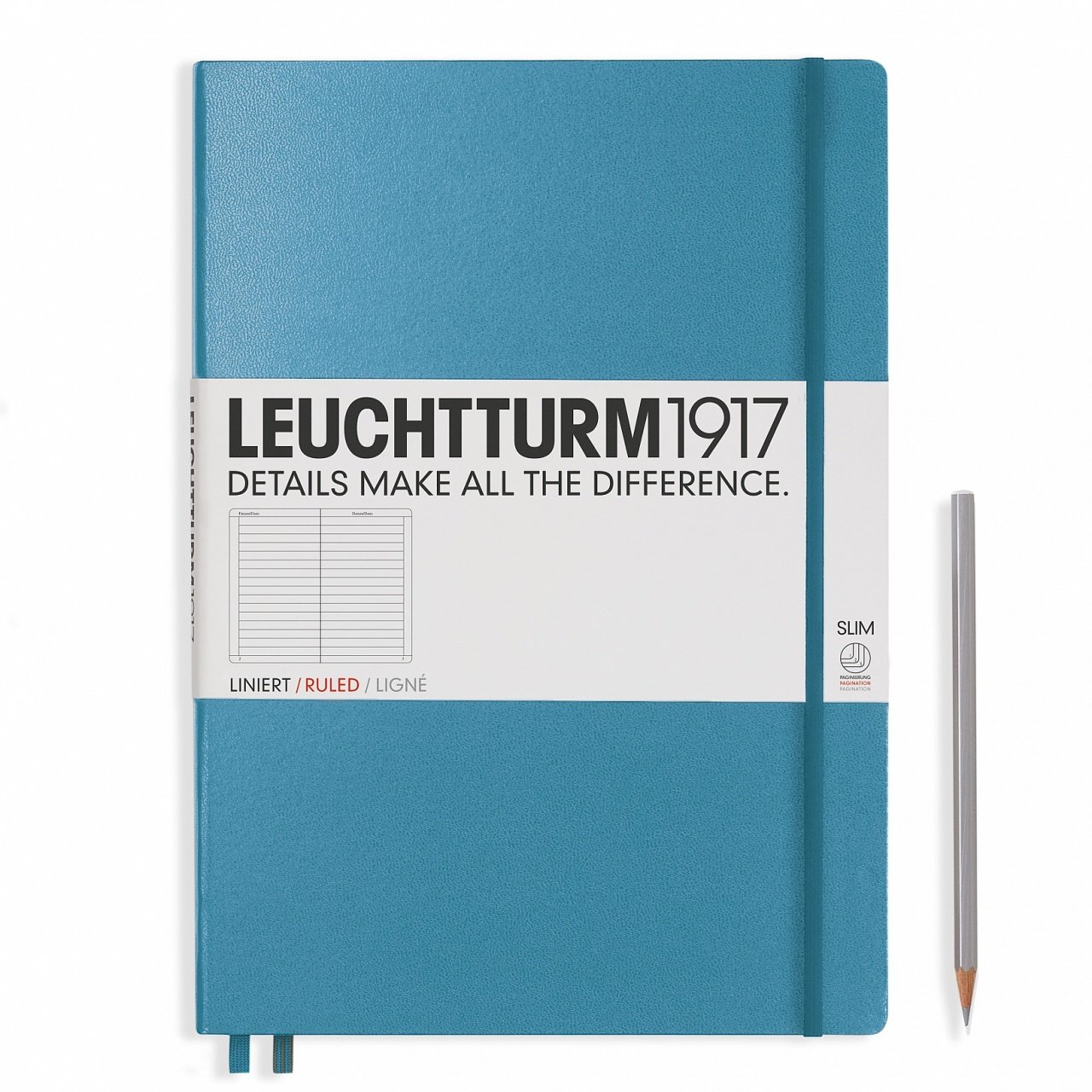 Leuchtturm1917 Master Slim (A4+), 123 sayfa Not Defteri, Kuzey Mavi - Çizgili