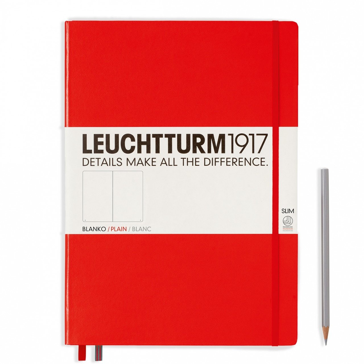 Leuchtturm1917 Master Slim (A4+), 123 sayfa Not Defteri, Kırmızı - Düz