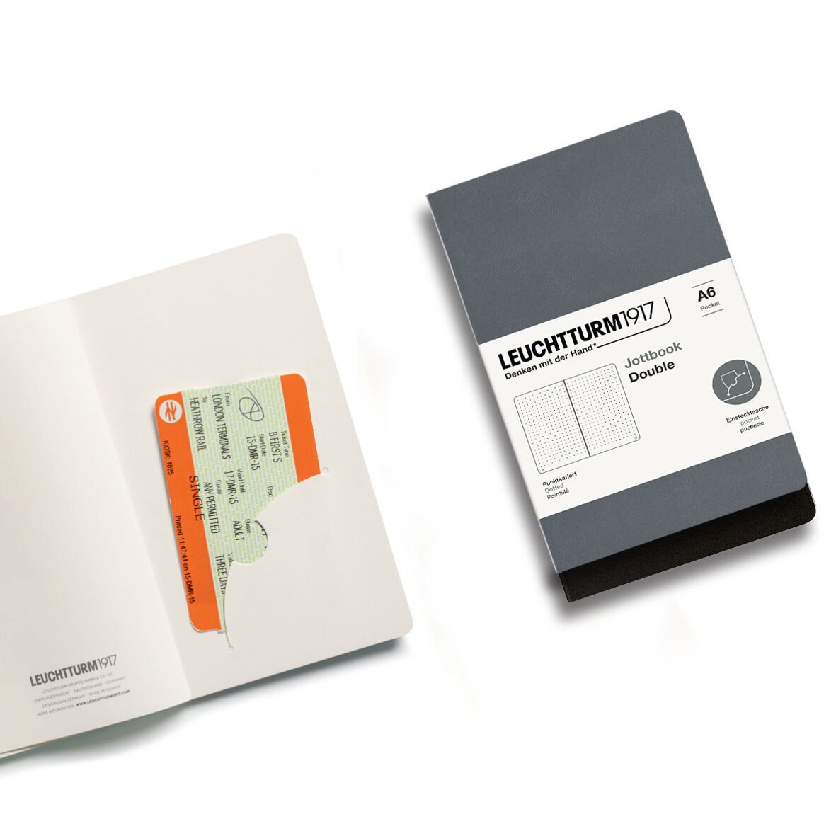 Leuchtturm1917 Jottbook Not Defteri, Cep Boy (A6), Esnek Kapak, 2'li Paket, 80 gr, 59 Numaralandırılmış Sayfa,Noktalı
