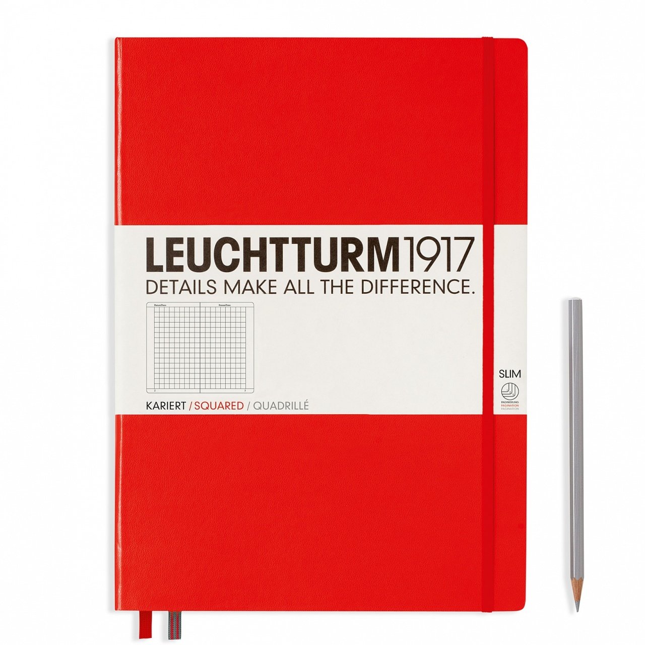 Leuchtturm1917 Master Slim (A4+), 123 sayfa Not Defteri, Kırmızı - Kareli