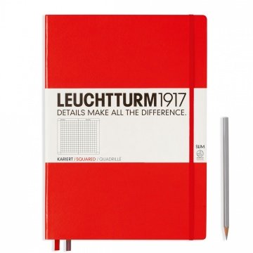 Leuchtturm1917 Master Slim (A4+), 123 sayfa Not Defteri, Kırmızı - Kareli