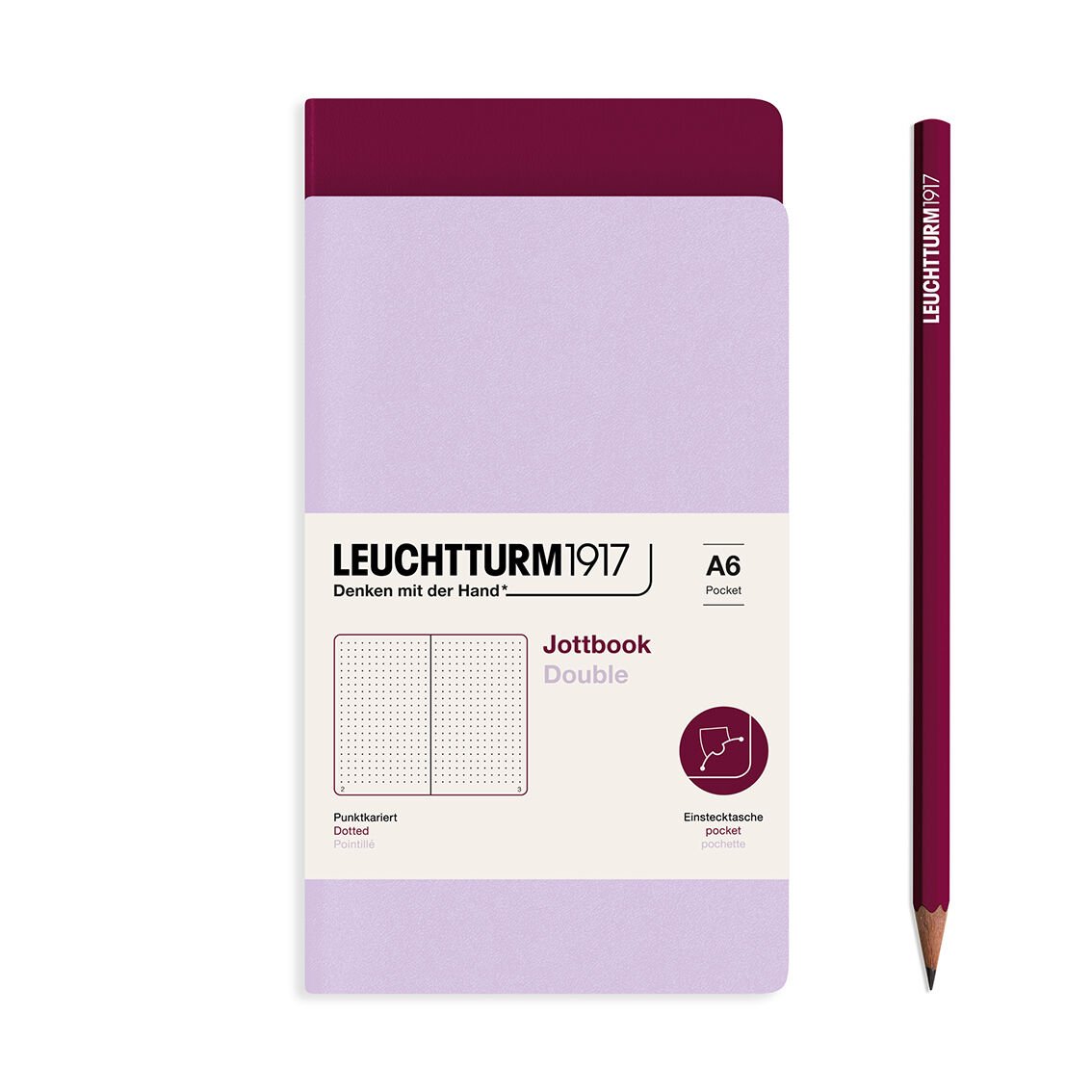 Leuchtturm1917 Jottbook Not Defteri, Cep Boy (A6), Esnek Kapak, 2'li Paket, 80 gr, 59 Numaralandırılmış Sayfa,Noktalı Leylak-Liman Kırmızısı