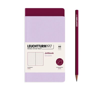 Leuchtturm1917 Jottbook Not Defteri, Cep Boy (A6), Esnek Kapak, 2'li Paket, 80 gr, 59 Numaralandırılmış Sayfa,Noktalı Leylak-Liman Kırmızısı