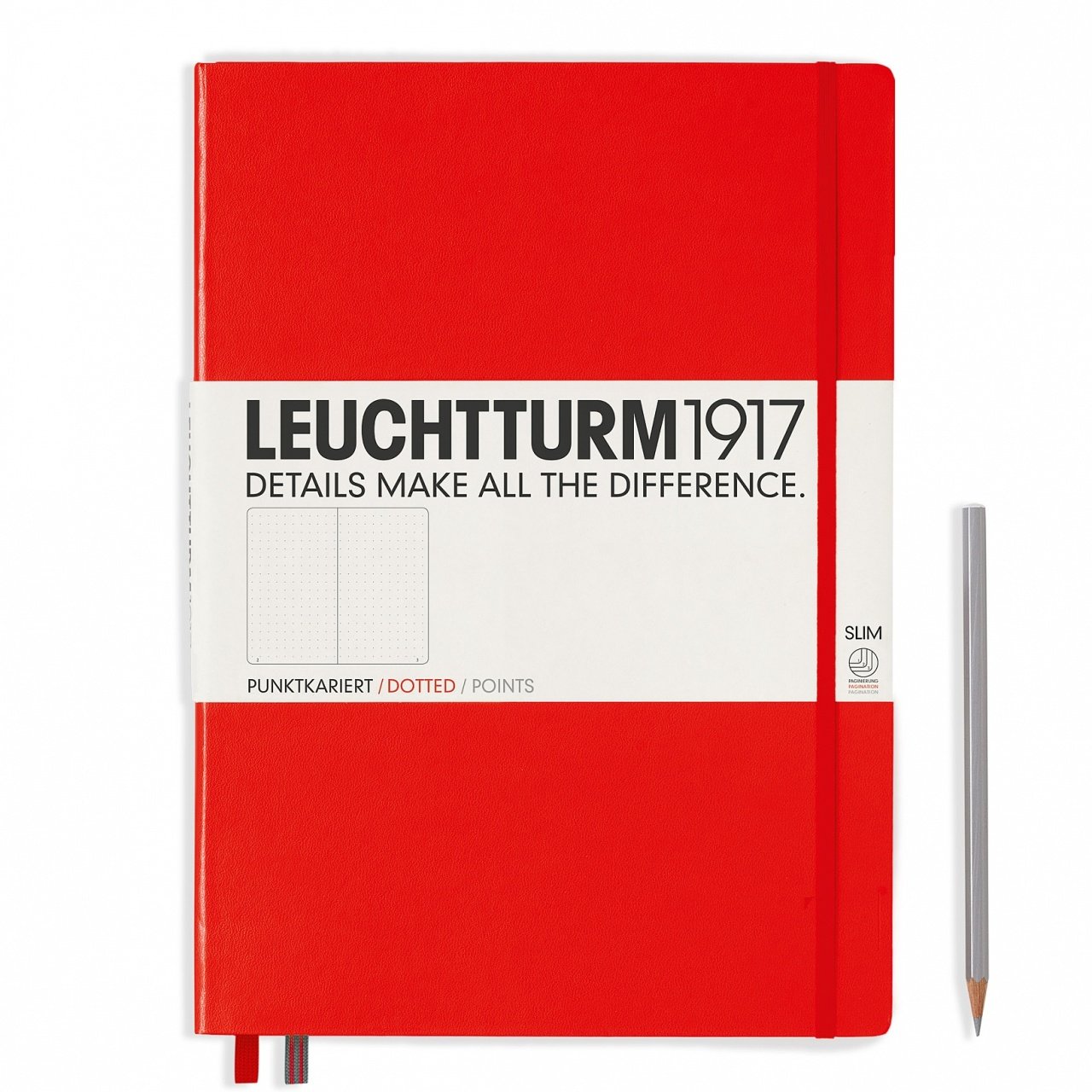 Leuchtturm1917 Master Slim (A4+), 123 sayfa Not Defteri, Kırmızı - Noktalı