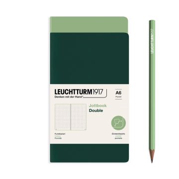 Leuchtturm1917 Jottbook Not Defteri, Cep Boy (A6), Esnek Kapak, 2'li Paket, 80 gr, 59 Numaralandırılmış Sayfa,Noktalı Adaçayı-Orman Yeşili