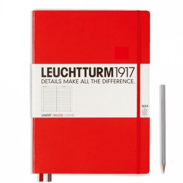 Leuchtturm1917 Master Slim (A4+), 123 sayfa Not Defteri, Kırmızı - Çizgili