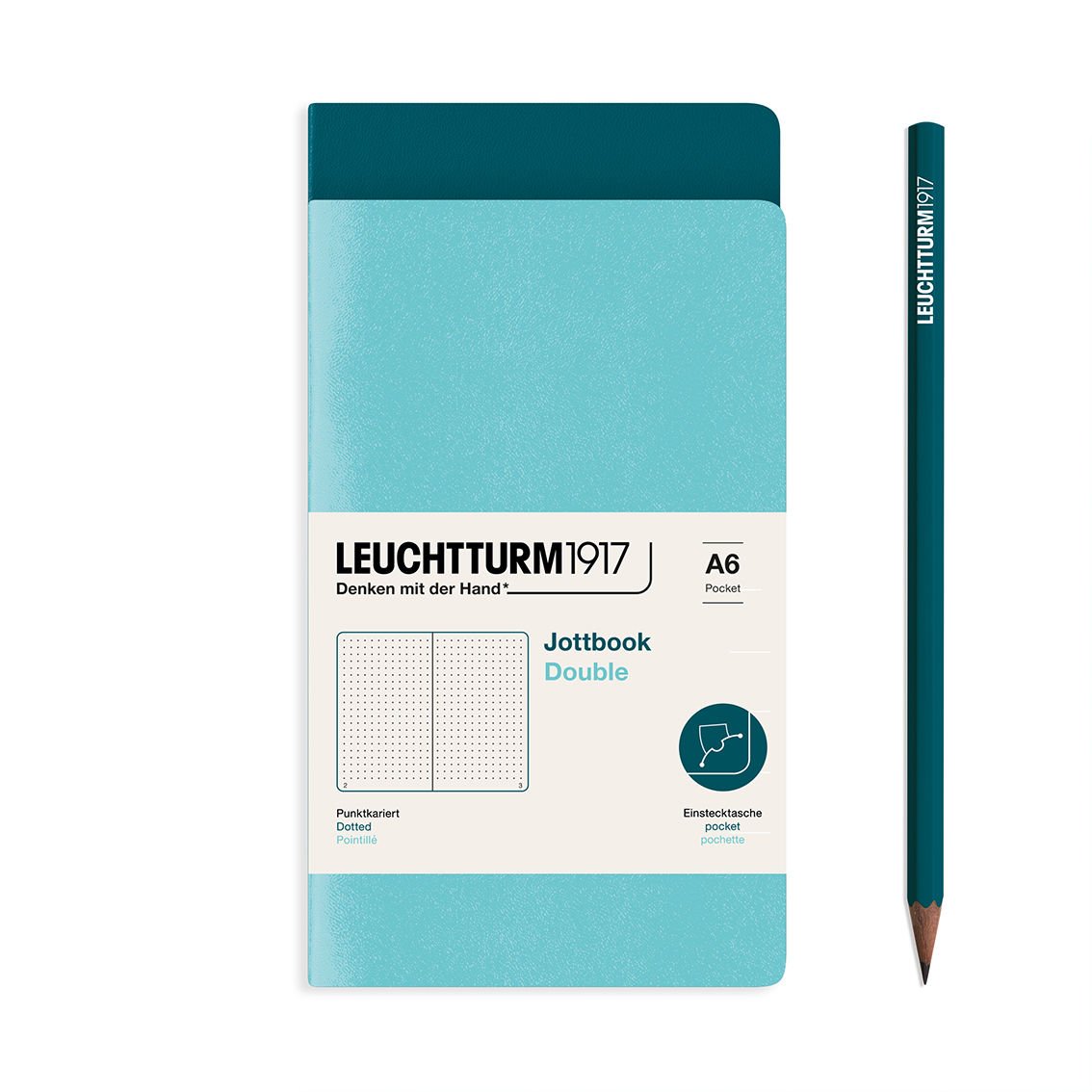 Leuchtturm1917 Jottbook Not Defteri, Cep Boy (A6), Esnek Kapak, 2'li Paket, 80 gr, 59 Numaralandırılmış Sayfa,Noktalı Akuamarin-Pasifik Yeşili