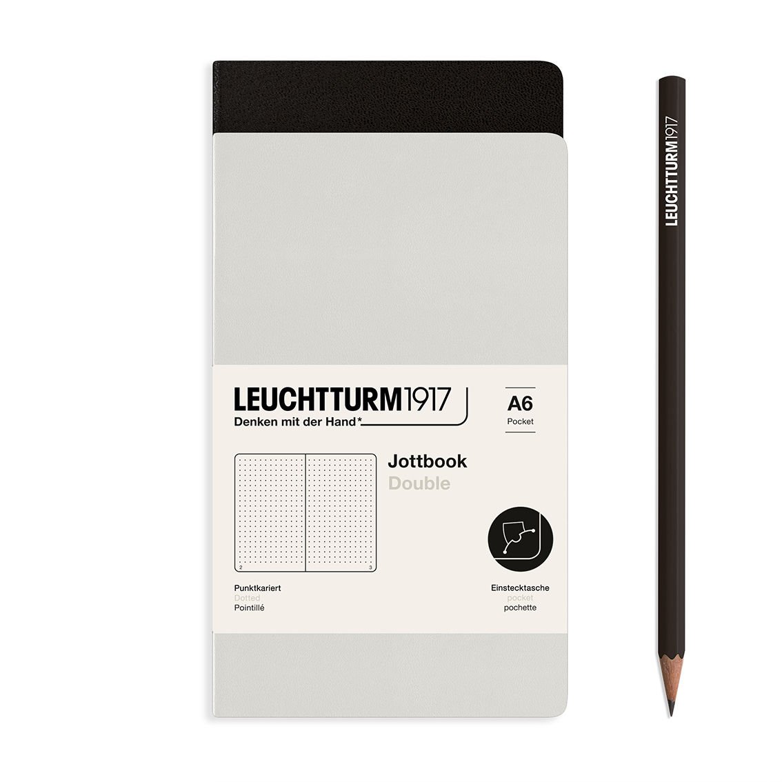 Leuchtturm1917 Jottbook Not Defteri, Cep Boy (A6), Esnek Kapak, 2'li Paket, 80 gr, 59 Numaralandırılmış Sayfa,Noktalı Açık Gri-Siyah