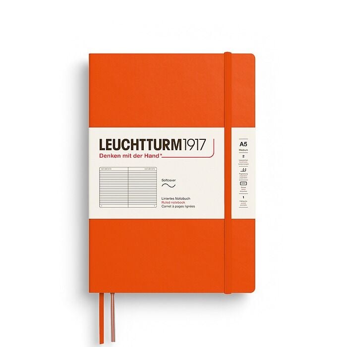 Leuchtturm1917 Not Defteri Orta Boy (A5), Yumuşak Kapak, 121 Numaralandırılmış Sayfa, Balkabağı - Çizgili