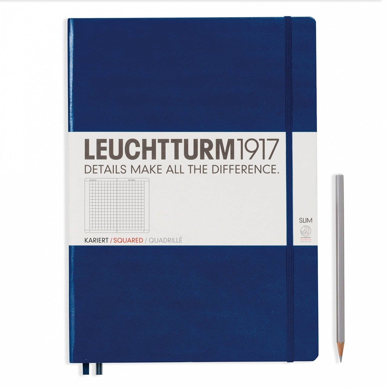 Leuchtturm1917 Master Slim (A4+), 123 sayfa Not Defteri, Lacivert - Kareli