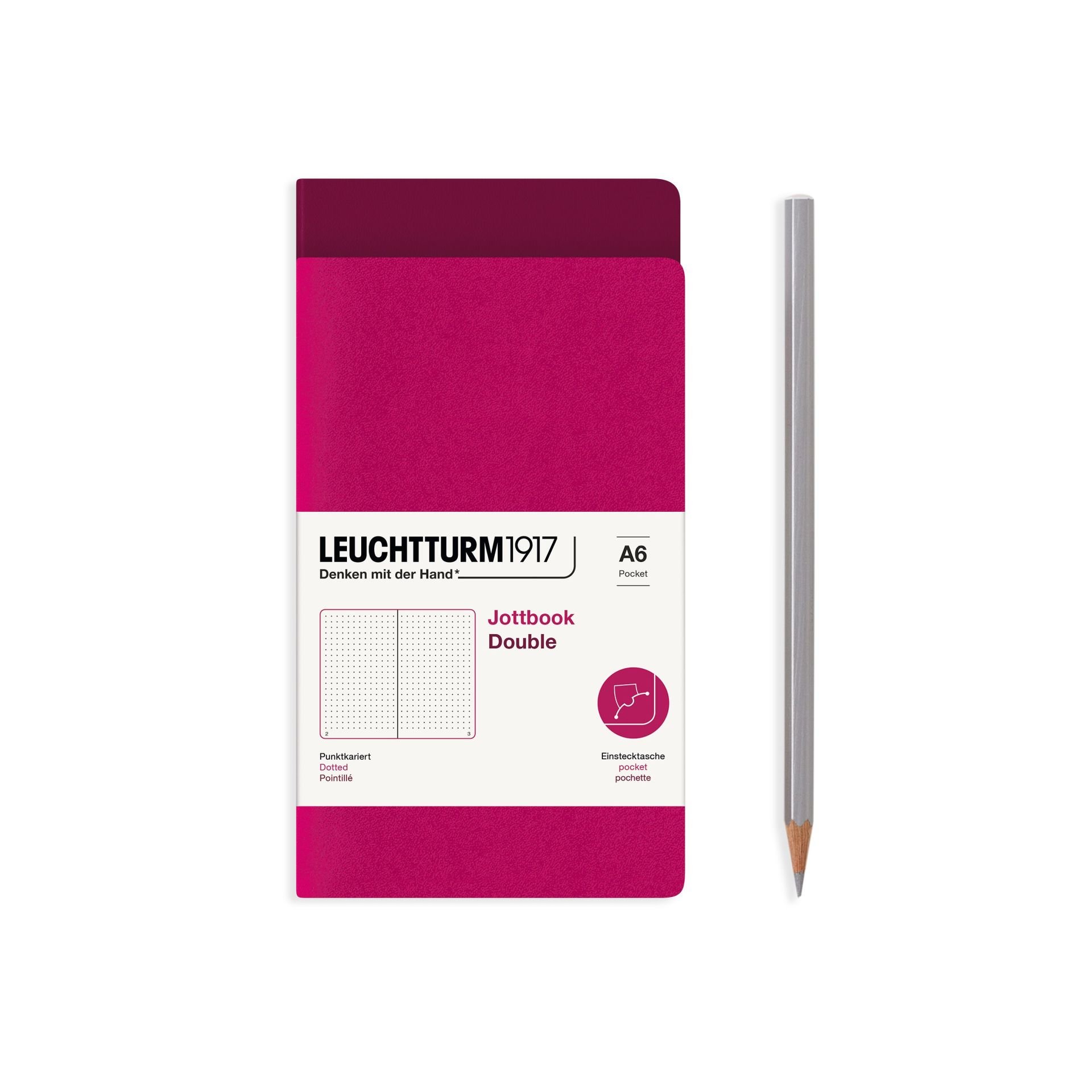 Leuchtturm1917 Jottbook Not Defteri, Cep Boy (A6), Esnek Kapak, 2'li Paket, 80 gr, 59 Numaralandırılmış Sayfa,Noktalı Vişne-Liman Kırmızısı