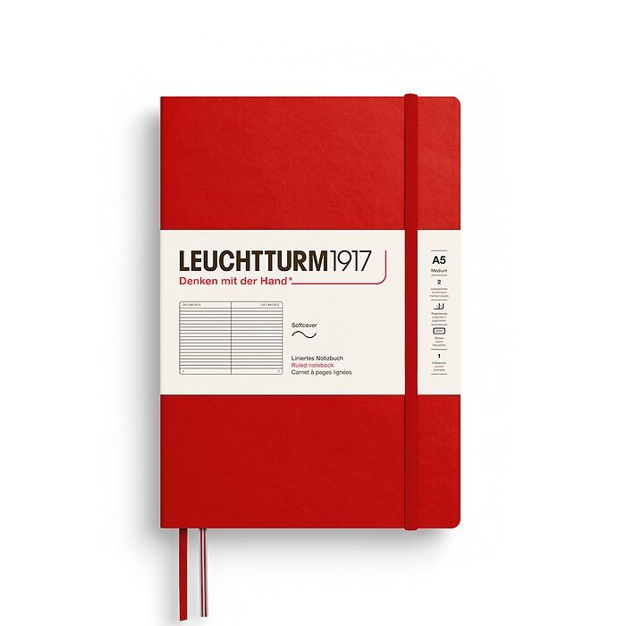 Leuchtturm1917 Not Defteri Orta Boy (A5), Yumuşak Kapak, 121 Numaralandırılmış Sayfa, Kiraz - Çizgili