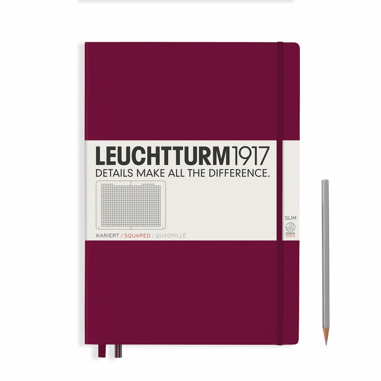 Leuchtturm1917 Master Slim (A4+), 123 sayfa Not Defteri, Liman Kırmızısı - Kareli