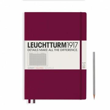 Leuchtturm1917 Master Slim (A4+), 123 sayfa Not Defteri, Liman Kırmızısı - Kareli