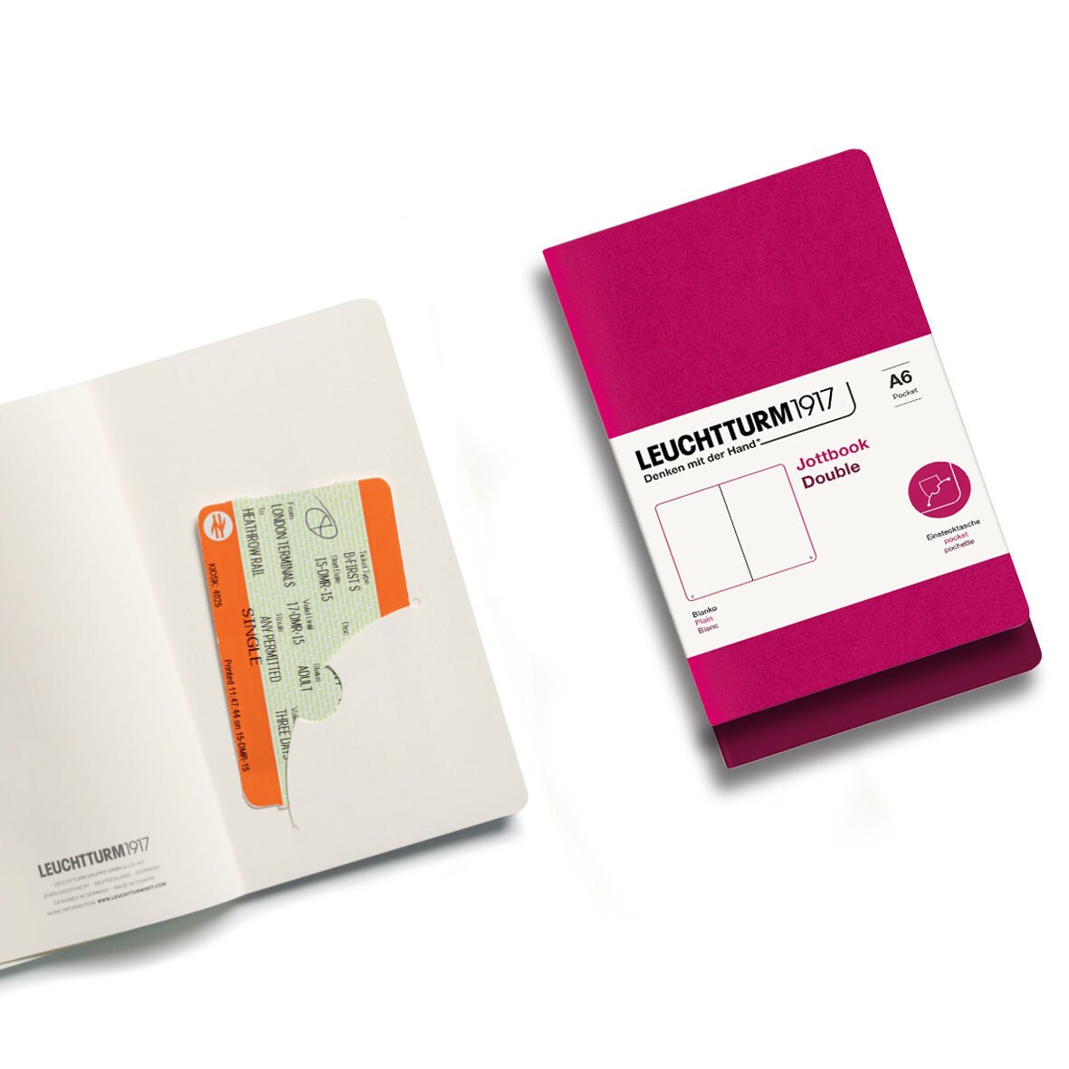 Carnet Leuchtturm1917 Jottbook, format de poche (A6), couverture souple, paquet de 2, 80 g, 59 pages numérotées, ligné