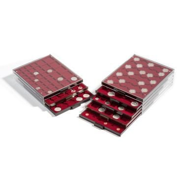 Leuchtturm Madeni Para Çekmecesi MB, Kare Gözlü Çekmece, Koyu Kırmızı - 30 x 30 mm Yuva Boyutlu (Toplam Kapasite: 48 Adet)