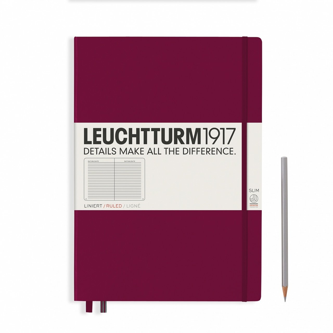 Leuchtturm1917 Master Slim (A4+), 123 sayfa Not Defteri, Liman Kırmızısı - Çizgili