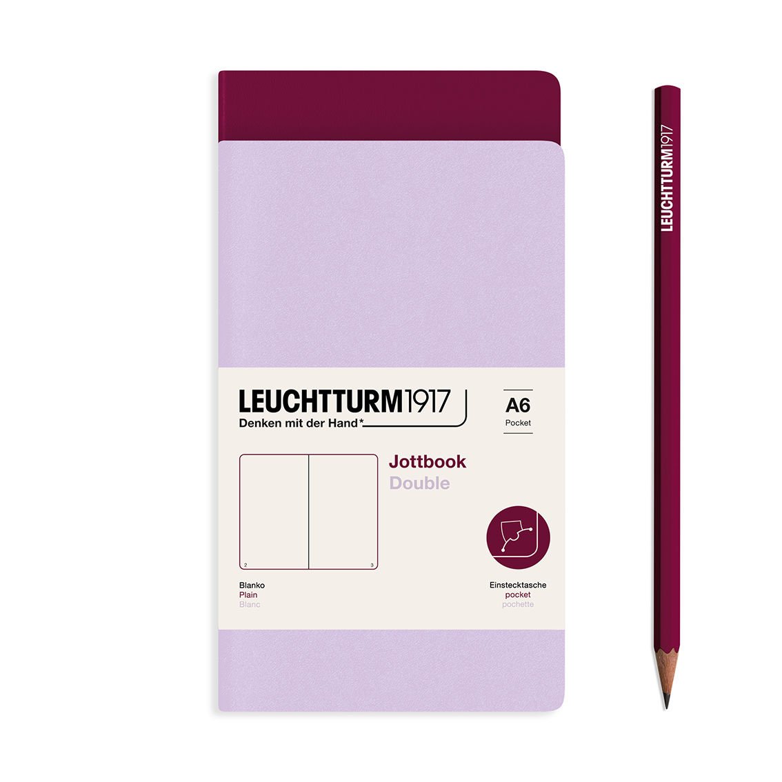 Leuchtturm1917 Jottbook Not Defteri, Cep Boy (A6), Esnek Kapak, 2'li Paket, 80 gr, 59 Numaralandırılmış Sayfa,Düz Leylak-Liman Kırmızısı