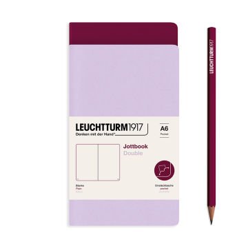 Leuchtturm1917 Jottbook Not Defteri, Cep Boy (A6), Esnek Kapak, 2'li Paket, 80 gr, 59 Numaralandırılmış Sayfa,Düz Leylak-Liman Kırmızısı