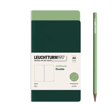Leuchtturm1917 Jottbook Not Defteri, Cep Boy (A6), Esnek Kapak, 2'li Paket, 80 gr, 59 Numaralandırılmış Sayfa,Düz Adaçayı-Orman Yeşili