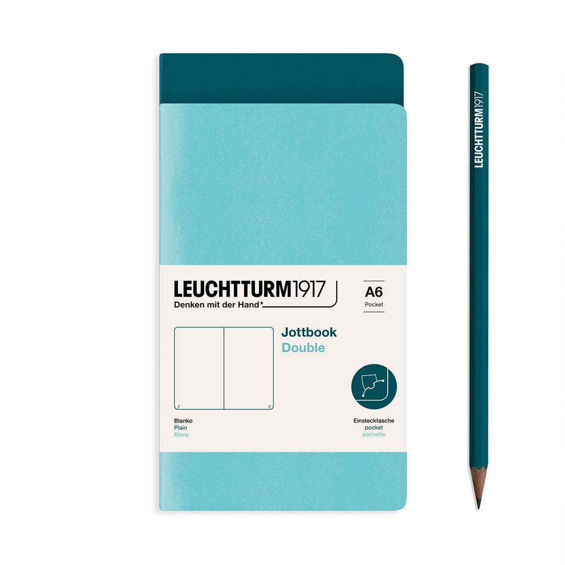 Leuchtturm1917 Jottbook Not Defteri, Cep Boy (A6), Esnek Kapak, 2'li Paket, 80 gr, 59 Numaralandırılmış Sayfa,Düz Akuamarin-Pasifik Yeşili