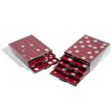 Leuchtturm Madeni Para Çekmecesi MB, Kare Gözlü Çekmece, Koyu Kırmızı - 42 x 42 mm Yuva Boyutlu (Toplam Kapasite: 24 Adet)
