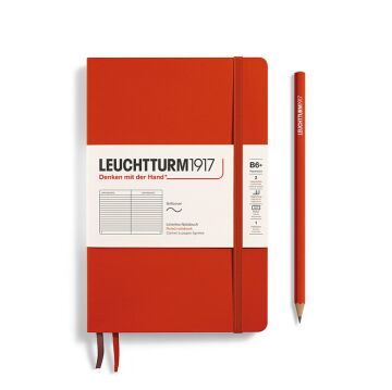 Leuchtturm1917 Not Defteri Çanta Boy (B6+), Yumuşak Kapak, 123 Numaralandırılmış Sayfa, Tilki Kırmızısı - Çizgili