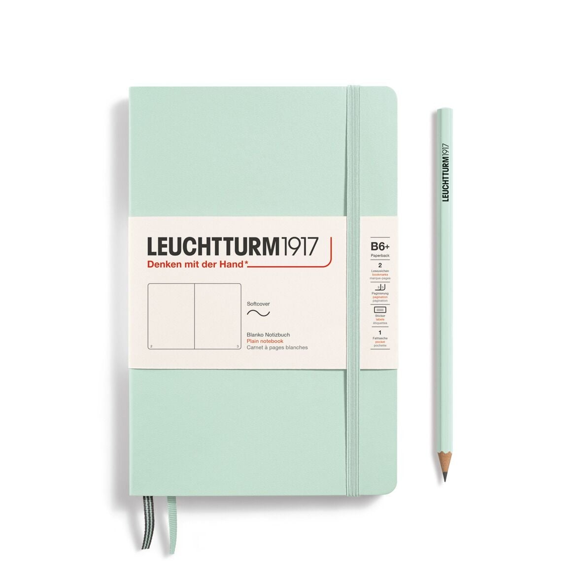 Leuchtturm1917 Not Defteri Çanta Boy (B6+), Yumuşak Kapak, 123 Numaralandırılmış Sayfa, Nane Yeşili - Düz