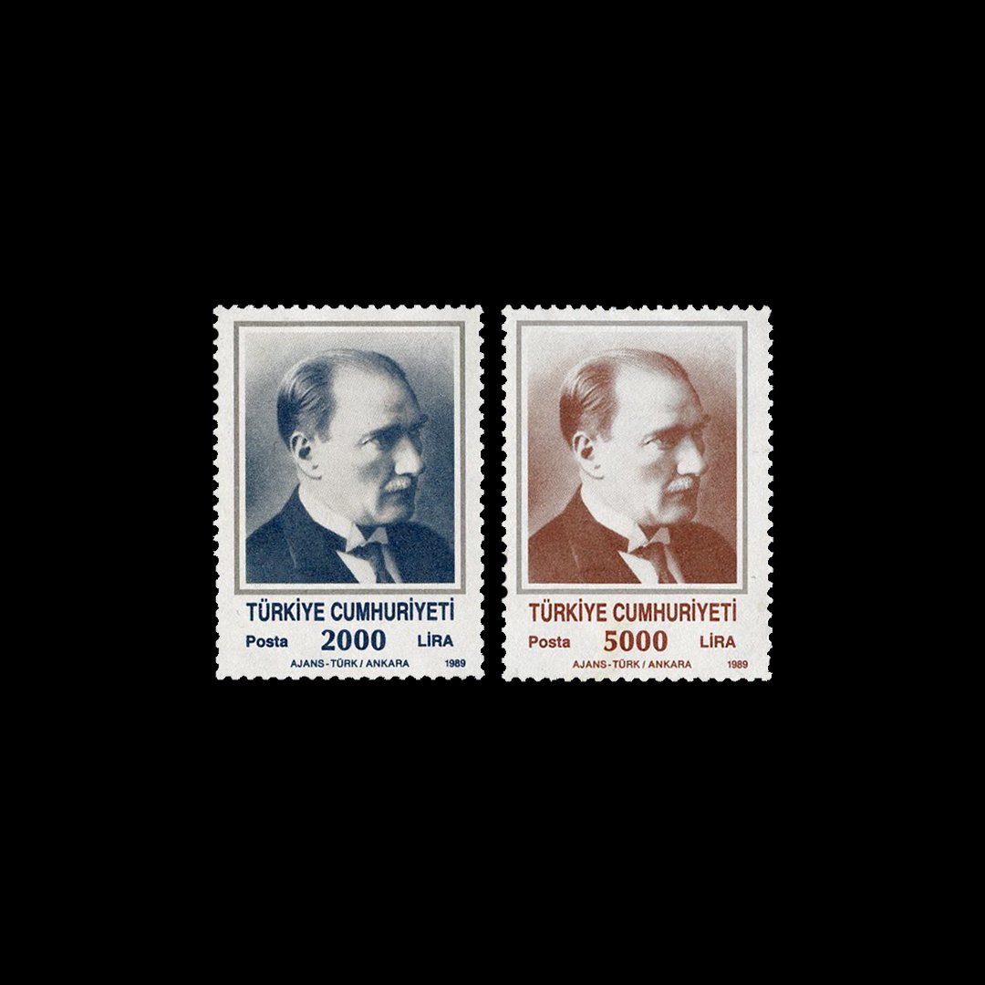 Atatürk Portreli Sürekli Seri (16 Ağustos 1989) - Türkiye Cumhuriyeti Pul Koleksiyonu