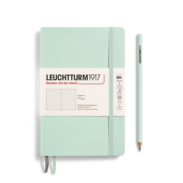 Leuchtturm1917 Not Defteri Çanta Boy (B6+), Yumuşak Kapak, 123 Numaralandırılmış Sayfa, Nane Yeşili - Noktalı